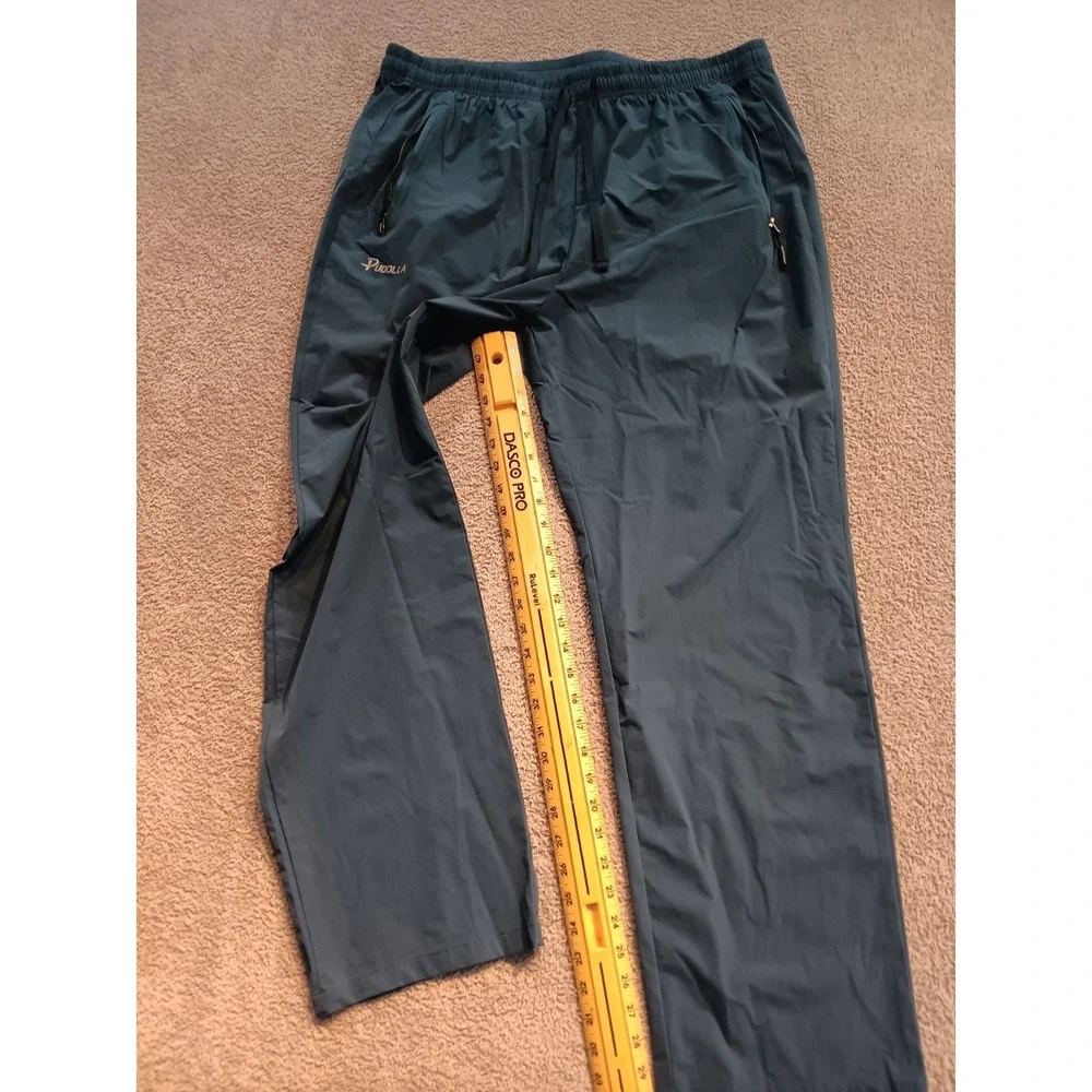 Purolla Men's Lightweight Athletic Pants Blue Nylon Stretch Zip Pockets Size XXL